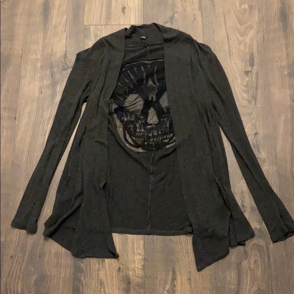 Cardigan with lace skull accent